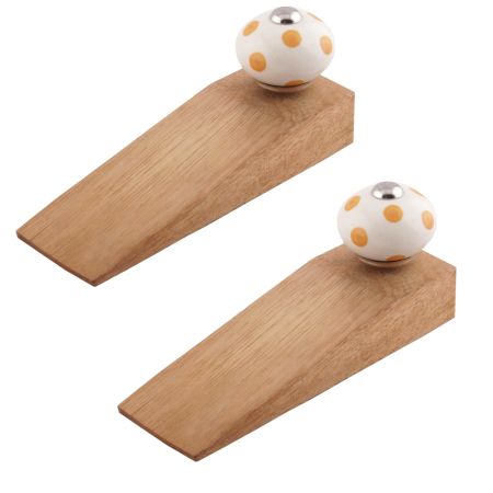 2 Pieces Mustard Dotted Ceramic Floral Door Stopper