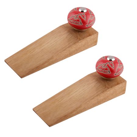 2 Pieces Red Calla Lily Brown Etched Ceramic Door Stopper