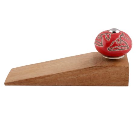 2 Pieces Red Calla Lily Brown Etched Ceramic Door Stopper
