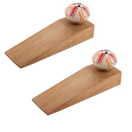 2 Pieces Red Leaf Floral Ceramic Door Stopper