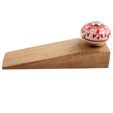 2 Pieces Red Zinnia Flower Ceramic Wooden Door Stopper