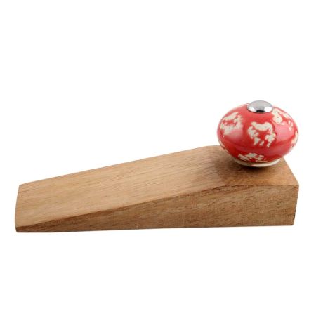 2 Pieces Red Etched Ceramic Wooden Door Stopper