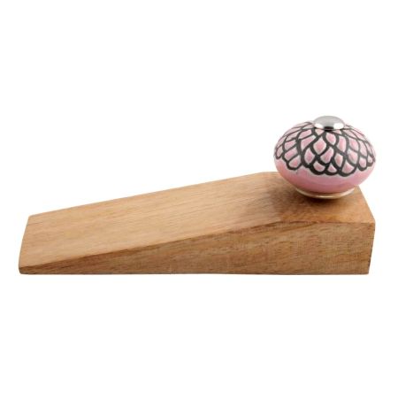 2 Pieces Pink And Black Etched Ceramic Wooden Door Stopper