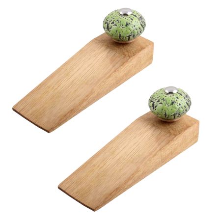 2 Pieces Green And Black Etched Ceramic Wooden Door Stopper
