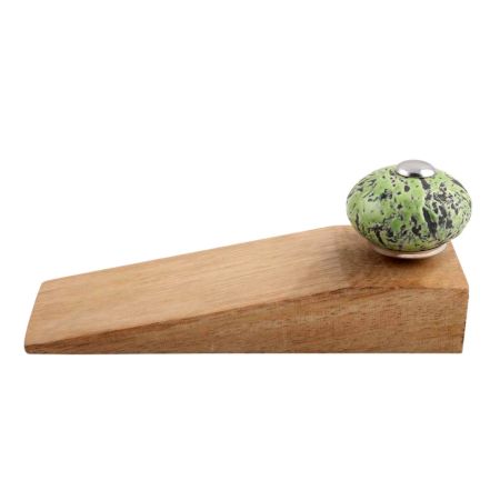 2 Pieces Green And Black Etched Ceramic Wooden Door Stopper