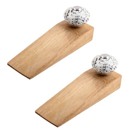 2 Pieces White And Black Etched Ceramic Wooden Door Stopper