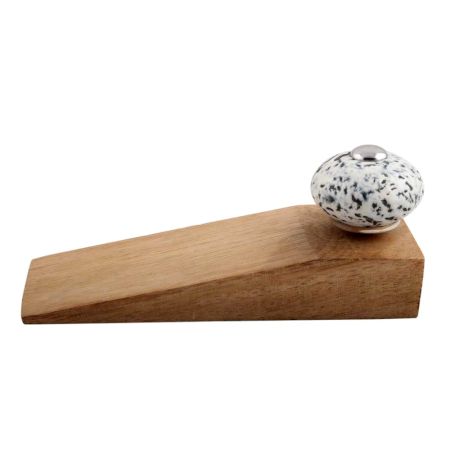 2 Pieces White And Black Etched Ceramic Wooden Door Stopper