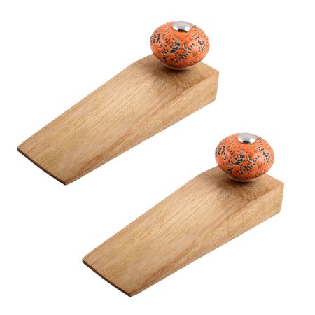 2 Pieces Orange And Black Etched Ceramic Wooden Door Stopper