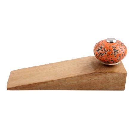 2 Pieces Orange And Black Etched Ceramic Wooden Door Stopper