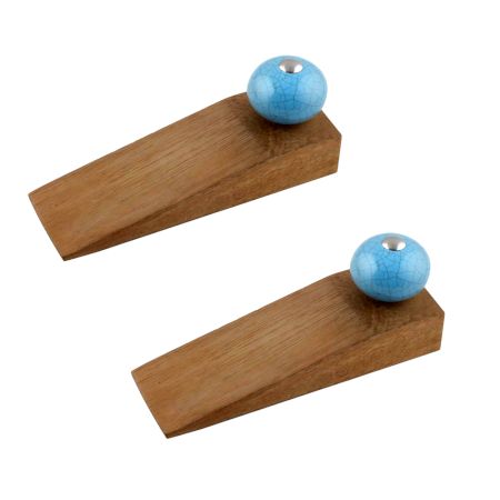 2 Pieces Sky Blue Crackle Ceramic Wooden Door Stopper