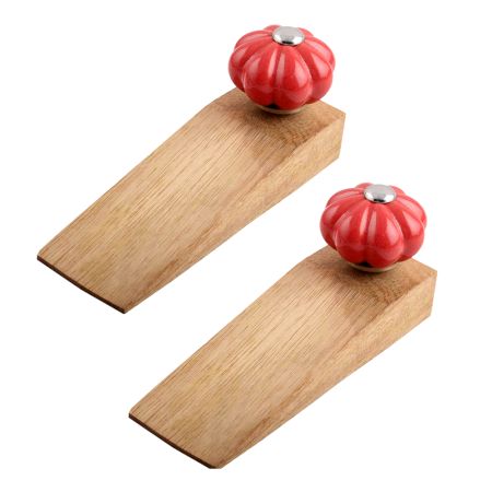 2 Pieces Red Big Melon Ceramic Wooden Door Stopper
