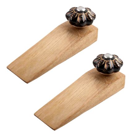 2 Pieces Black And Golden Leaf Big Melon Ceramic Wooden Door Stopper