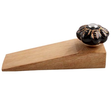 2 Pieces Black And Golden Leaf Big Melon Ceramic Wooden Door Stopper