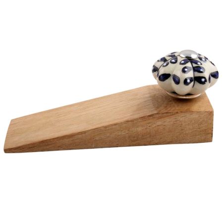 2 Pieces Navy Blue Leaf Melon Ceramic Wooden Door Stopper
