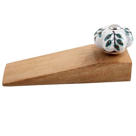 2 Pieces White Green Leaf Melon Ceramic Wooden Door Stopper