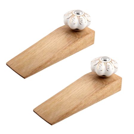 2 Pieces White Golden Leaf Big Melon Ceramic Wooden stopper