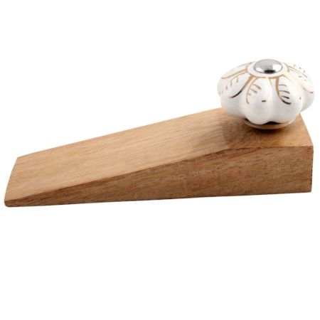 2 Pieces White Golden Leaf Big Melon Ceramic Wooden stopper