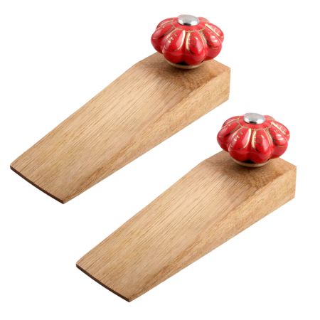 2 Pieces Red Golden Leaf Big Ceramic Wooden Door Stopper