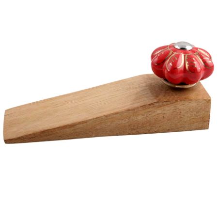 2 Pieces Red Golden Leaf Big Ceramic Wooden Door Stopper