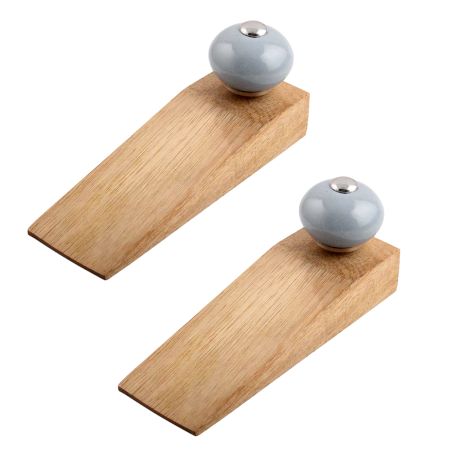 2 Pieces Light Grey Round Ceramic Wooden Door Stopper