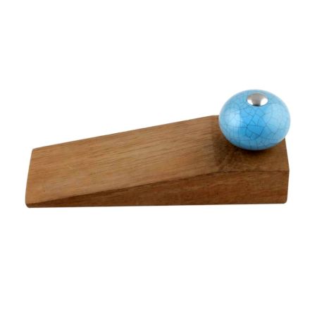2 Pieces Sky Blue Crackle Ceramic Wooden Door Stopper