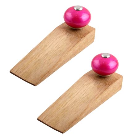 2 Pieces Neon Pink Round Ceramic Wooden Door Stopper