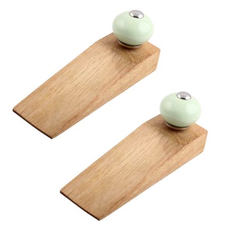 2 Pieces Sage Green Round Ceramic Wooden Door Stopper