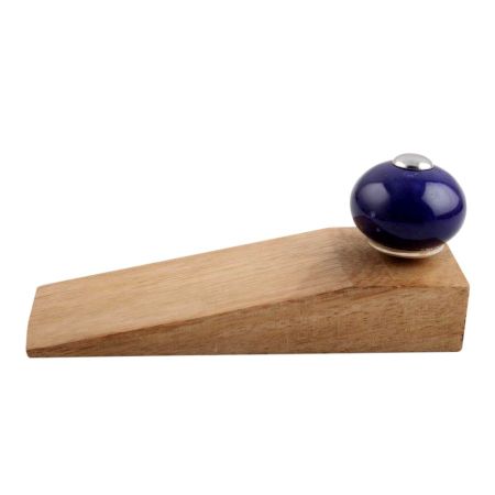 2 Pieces Navy Blue Round Ceramic Wooden Door Stopper