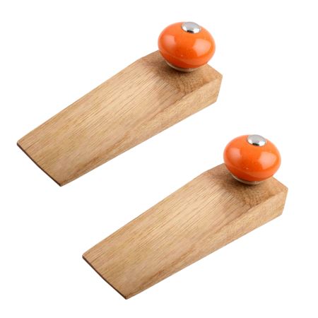 2 Pieces Orange Round Ceramic Wooden Door Stopper