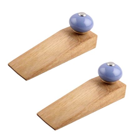 2 Pieces Slate Blue Round Ceramic Wooden Door Stopper