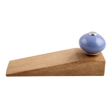 2 Pieces Slate Blue Round Ceramic Wooden Door Stopper