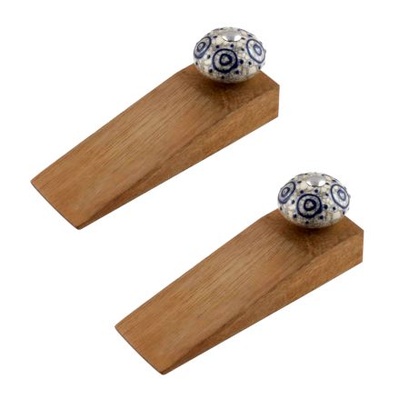 2 Pieces Blue Decorative Crackle Ceramic Wooden Door Stopper