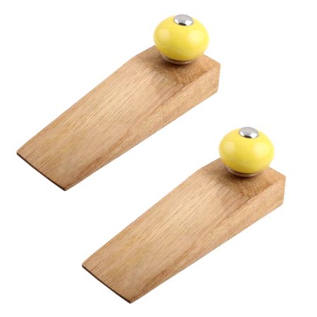 2 Pieces Yellow Round Ceramic Wooden Door Stopper