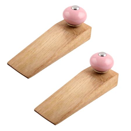 2 Pieces Pink Round Ceramic Wooden Door Stopper