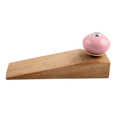 2 Pieces Pink Round Ceramic Wooden Door Stopper