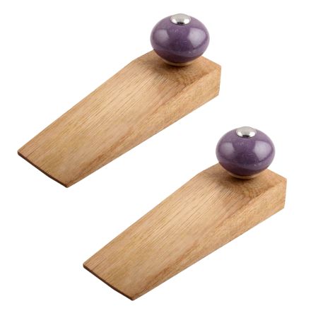 2 Pieces Purple Round Ceramic Wooden Door Stopper