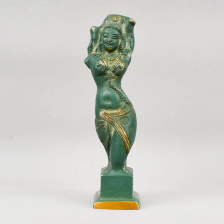 Handcrafted Brass Lady Figurine Antique Green Decor Sculpture