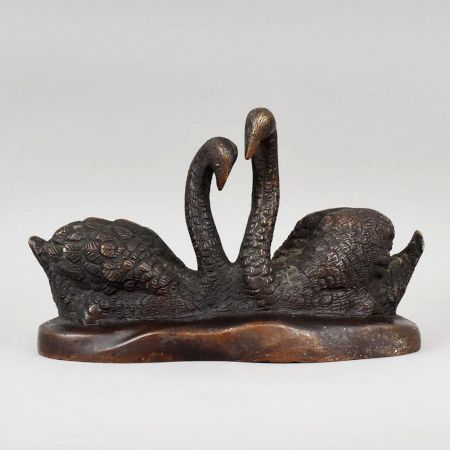 Handcrafted Brass Swan Pair Murti Antique Decorative Showpiece