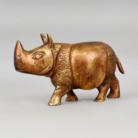 Handcrafted Brass Rhino Murti Decorative Animal Showpiece