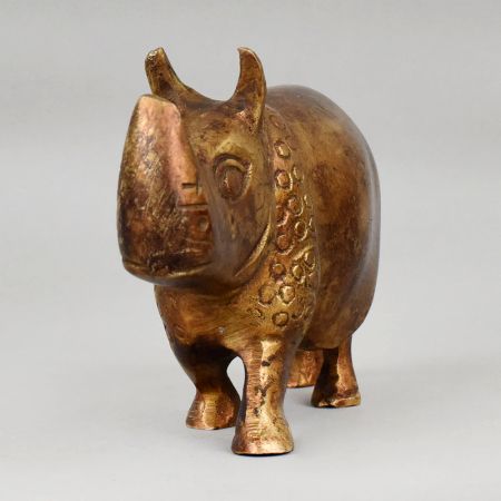 Handcrafted Brass Rhino Murti Decorative Animal Showpiece