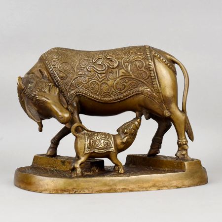 Handcrafted Brass Kamadhenu Cow Calf Murti Pooja Idol