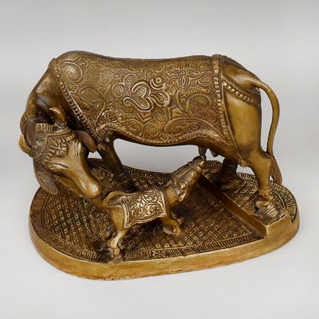 Handcrafted Brass Kamadhenu Cow Calf Murti Pooja Idol