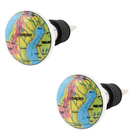 2 Pieces Sweden Map Ceramic Wine Bottle Stopper