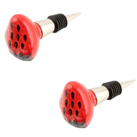 2 Pieces Strawberry Ceramic Wine Bottle Stopper