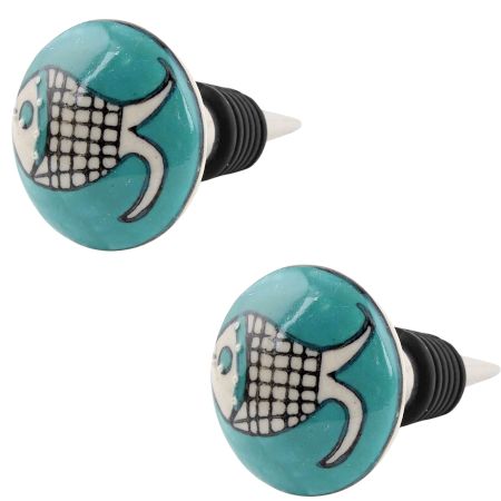 2 Pieces Sea Green Fish Ceramic Wine Bottle Stopper