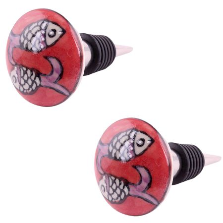 2 Pieces Peach Fish Flat Ceramic Wine Bottle Stopper