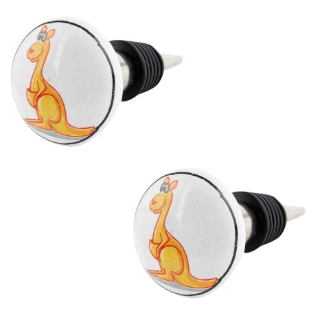 2 Pieces Orange Kangaroo Ceramic Flat Wine Bottle Stopper