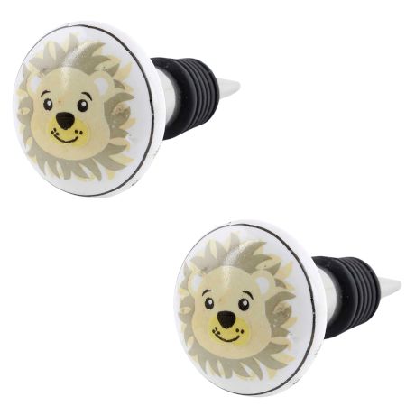 2 Pieces Mustard Panda Ceramic Flat Wine Bottle Stopper