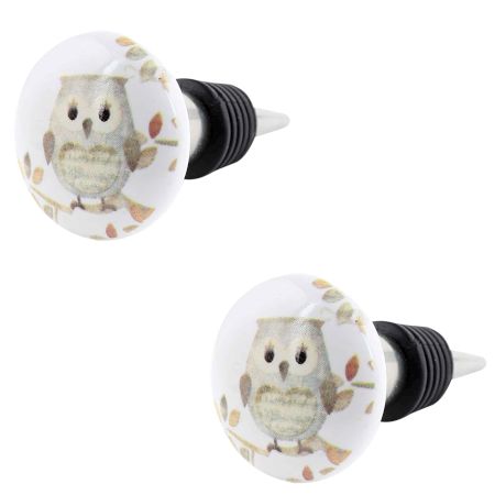 2 Pieces Mixing Color Owl Ceramic Flat Wine Bottle Stopper
