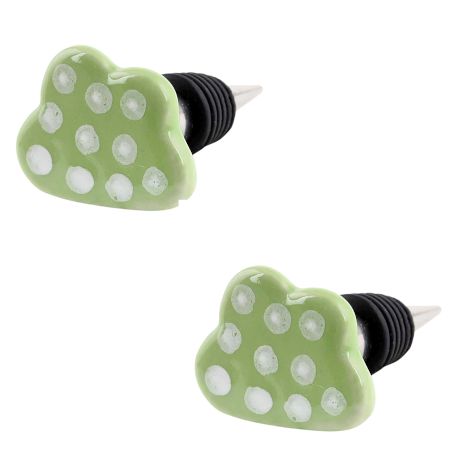 2 Pieces Lime White Dot Cloud Ceramic Wine Bottle Stopper